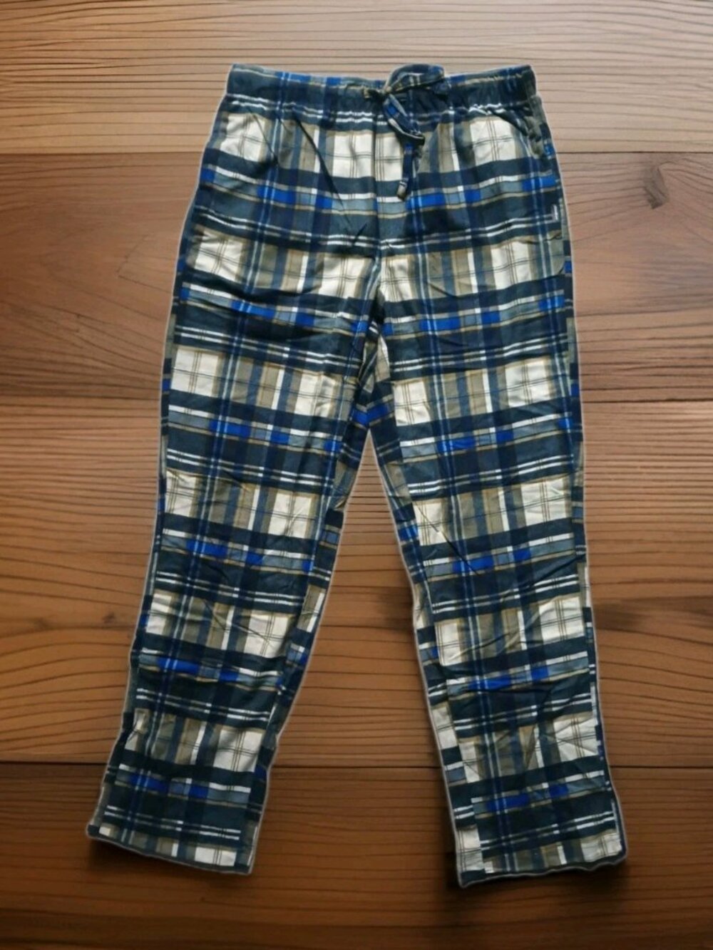 Eddie Bauer Pajama Pants Men Med Blue Plaid Lounge Flannel Pockets Sleep PJs NEW